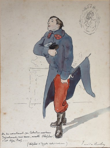 Émile AUBRY - Drawing-Watercolor - "MILITAIRE DECLAMANT"
