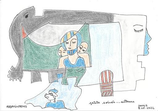Reine BUD-PRINTEMS - Zeichnung Aquarell - "Petite soirée ailleurs..."