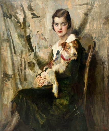 Giuseppe AMISANI - Pintura - Ragazza con il cagnolino