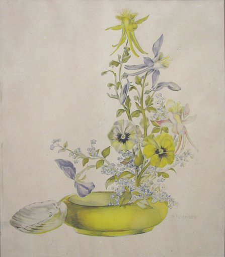 Albert HARRISON - Zeichnung Aquarell - "Flowers in Vase"