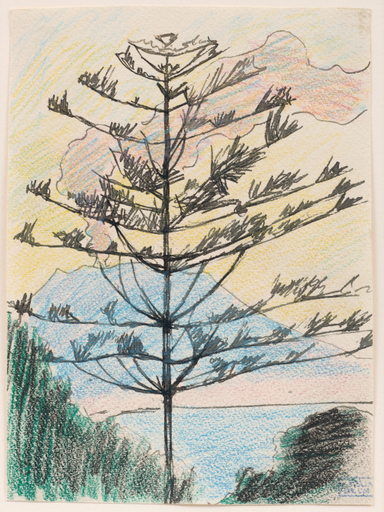 Joseph STELLA - Zeichnung Aquarell - Lake and Volcano/ Tree and Volcano