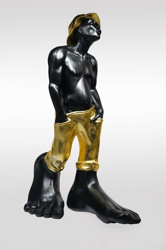 Idan ZARESKI - Sculpture-Volume - Le Siffleur 220 - Résine Noir mat et pantalon doré