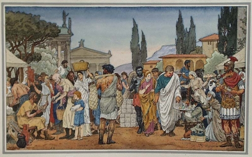 Lev Michailovitsch KHAILOV - 水彩作品 - "Market Scene in Antique Rome" by Lev Khailov, ca 1980 