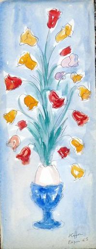 Charles KIFFER - Dibujo Acuarela - Bouquet de fleurs 