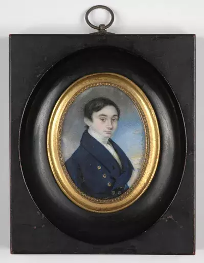 Betty FRÖHLICH - Dibujo Acuarela - "Portrait of a young man" rare portrait miniature, (1)822 