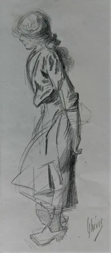 Jules CHÉRET - Dessin-Aquarelle - Jeune femme de profil
