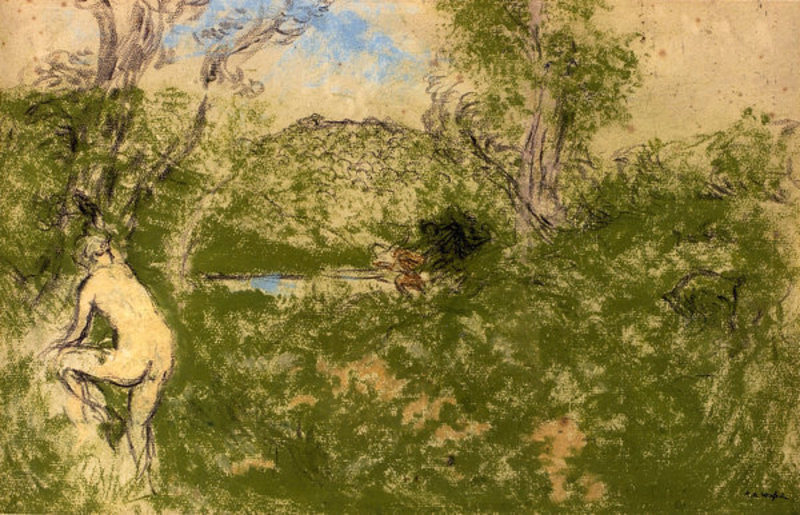 Ker Xavier ROUSSEL - Zeichnung Aquarell - Femme nue dans un paysage