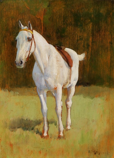 Robert GIGNOUX - Pittura - Étude de cheval blanc