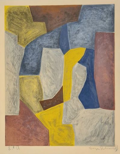 塞尔日•波利雅科夫 - 版画 - Composition carmin, jaune, grise et bleue n°24 