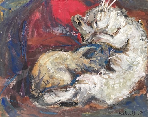 Marius WOULFART - Gemälde - Les chats