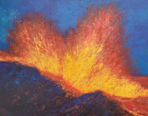 Nadine DE LESPINATS - Painting - La lumière du Volcan