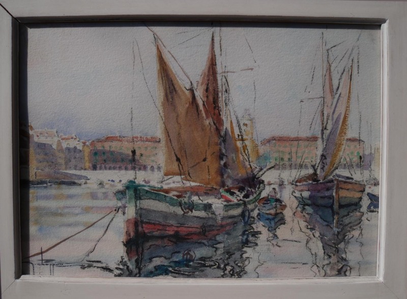 Georges CHAPPUIS - Zeichnung Aquarell - Tartane port de Nice