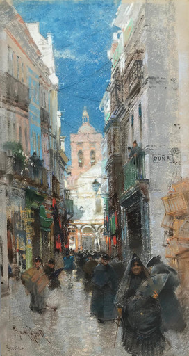 Frank HIND - Drawing-Watercolor - A Spanish Calle, Séville