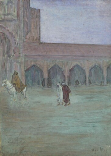 Olga BING - Pittura - Scène animée la nuit dans la cour d'une mosquée
