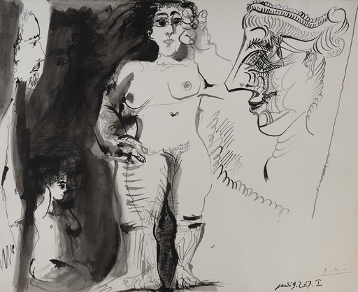 Pablo PICASSO - Drawing-Watercolor - Étude de personnage - Hommage à Degas