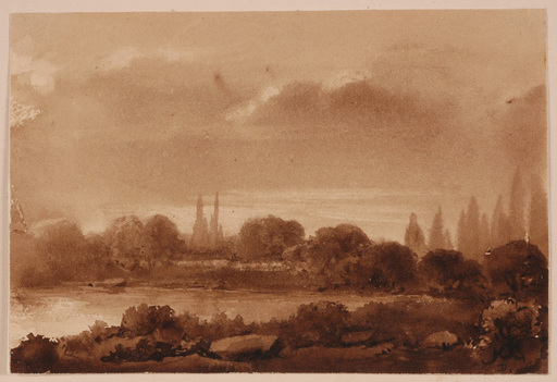 Laurent DEROY - Zeichnung Aquarell - Romantical Landscape, 1820's