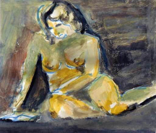Jean-Pierre CHEVASSUS-AGNES - Peinture - Femme Nue  lisant  huile sur papier
