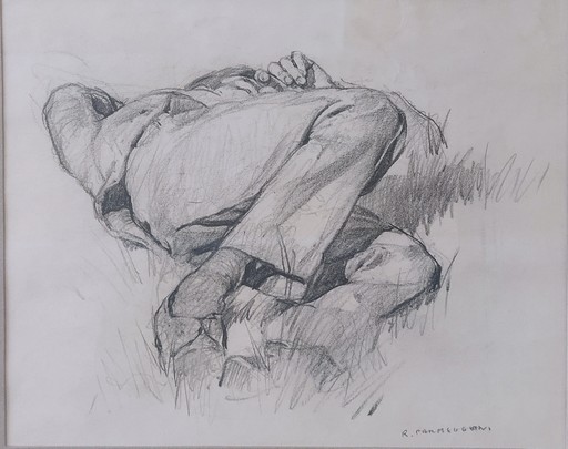 Romano PARMEGGIANI - Drawing-Watercolor - Studio di uomo disteso