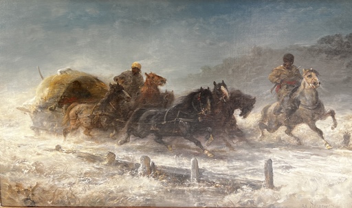 Christian Adolf SCHREYER - Painting - Troika im Schneesturm