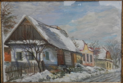 Charles KVAPIL - Pintura - Village in winter 