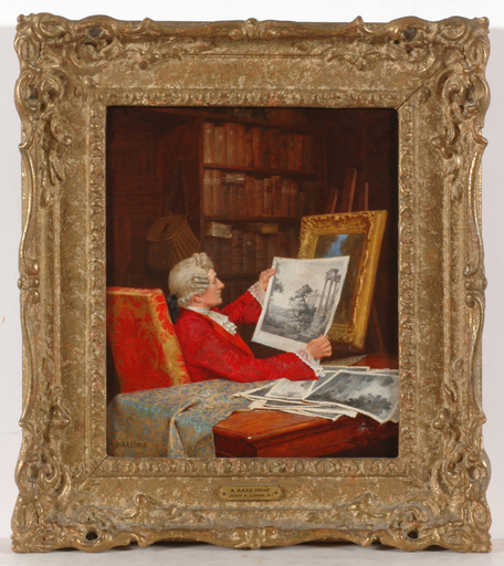 John Arthur LOMAX - Peinture -  "A rare print", oil on panel, late 19th century