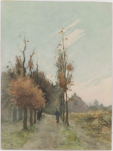 Hendrik Otto VAN THOL - Dibujo Acuarela - "Autumn Motif" by Hendrik Otto van Thol, late 19th Century
