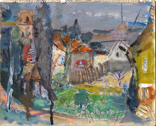 Michel KIKOINE - Drawing-Watercolor - Le village