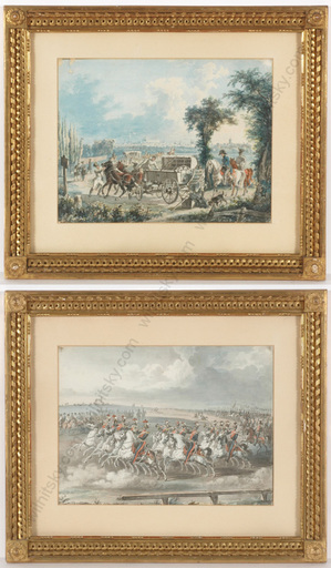 Johann Nepomuk HOECHLE - Dessin-Aquarelle - "Austrian train" and "Austrian cavalry", 2 rare watercolors