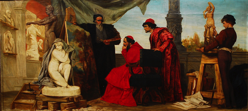 Edmund HARBURGER - Painting - Kardinal Alessandro Farnese in der Werkstatt Tizians,Italy  