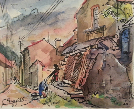 Auguste CLERGÉ - Drawing-Watercolor - Le Vieux puits à Rosiers