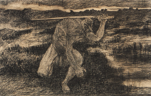 Erik HAAMER - Drawing-Watercolor - Üheteistkümnes lugu, Peipsi sorts - mõõga varas (The Eleven)