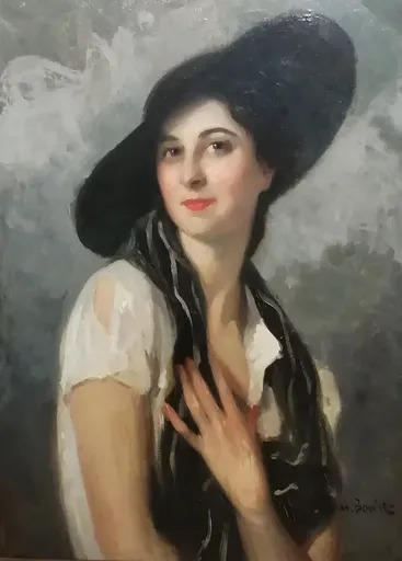 Cyprien Eugène BOULET - Peinture - Elégante au chapeau