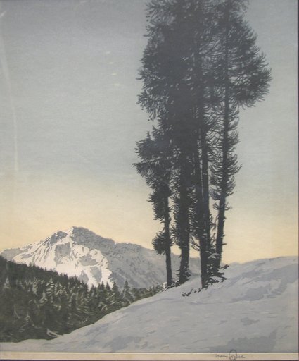 Hans FIGURA - Grabado - "Mountain Conifers in Winter"