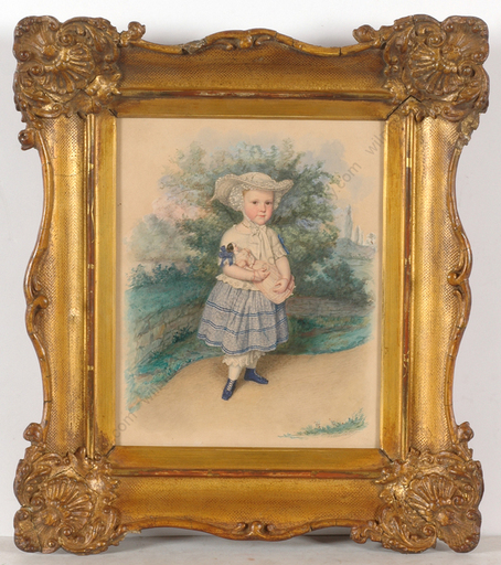 Antonie VOLKMAR - Dibujo Acuarela - "Portrait of a little girl", watercolor, 1855