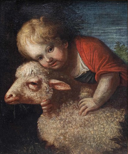 Antonio AMOROSI - Gemälde - Saint John with a lamb