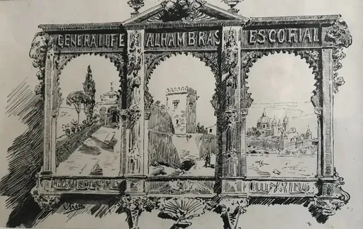 Ulpiano CHECA Y SANZ - Drawing-Watercolor -  l’Espagne - le Généralife  - Granada  -  Z. Astruc  Grenade
