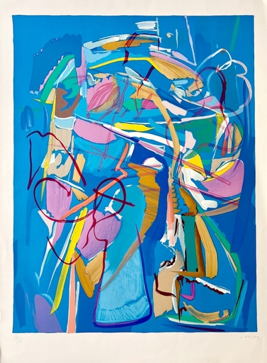 André LANSKOY - 版画 - Composition sur fond bleu 