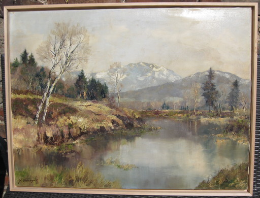 Josef BURGER - Painting - Oberbayrische Landschaft an der Loisach,Benediktbeuren/Penzb