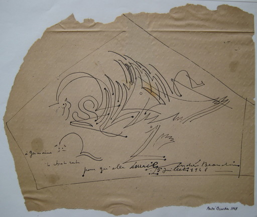 André BEAUDIN - Disegno Acquarello - DESSIN ENCRE SUR PAPIER 1948 SIGNÉ MAIN HANDSIGNED DRAWING