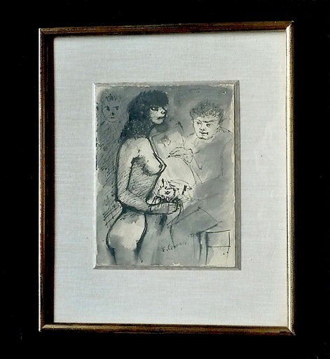 Edouard Joseph GOERG - Disegno Acquarello - Le Peintre et son modèle