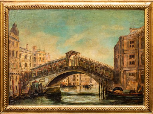 Giovanni BONOMI - Gemälde - View with the Rialto Bridge