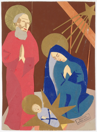 Alfred BUCHTA - Drawing-Watercolor - Alfred Buchta (1880-1952) "Holy Family" collage, 1920s
