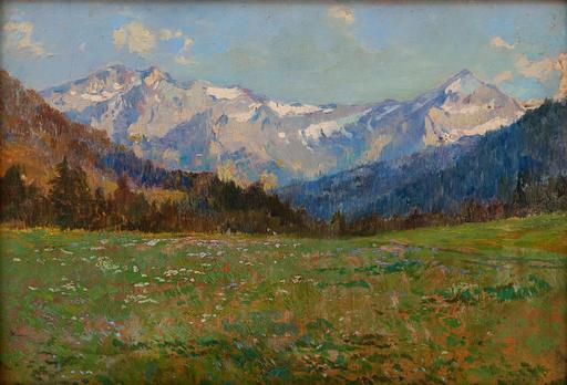 Gioachimo GALBUSERA - Painting - Paesaggio con sfondo montano (Le Grigne)