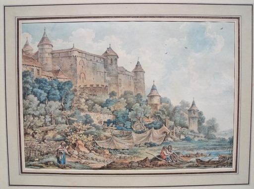 Balthasar Anton DUNKER - Dibujo Acuarela - Chateau de Grandson
