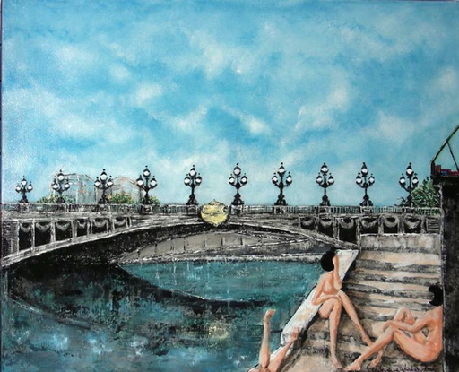 Frédérique LOMBARD MOREL - Painting - “”Et la Seine coule “"