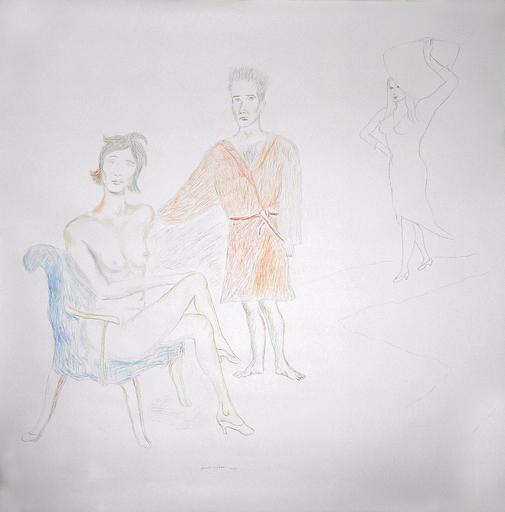Manuel MONTERO - Dessin-Aquarelle - Couple au fauteuil bleu