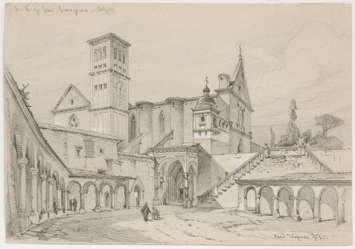 Ferdinand II WAGNER - Zeichnung Aquarell - "Basilica S. Francesco in Assisi", drawing, (18)75 