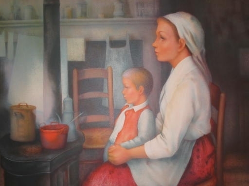 Guy SÉRADOUR - Estampe-Multiple - Mère et enfant,1980.