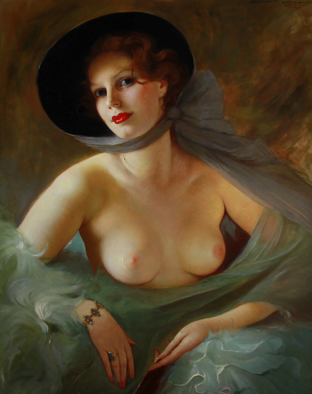 Mária SZANTHO - Gemälde - Nu, nude lady with fan
