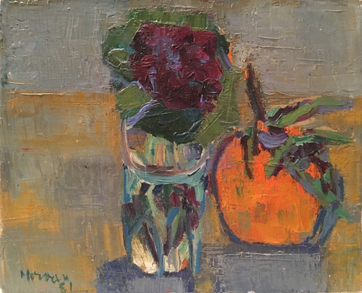 Jean-Jacques MORVAN - Painting - Violettes et orange